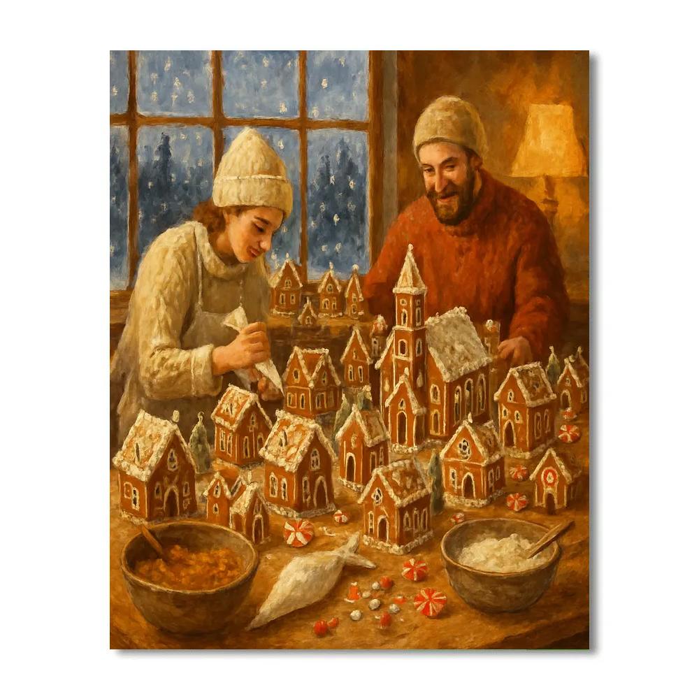Gingerbread Village Winter Workshop Number painting