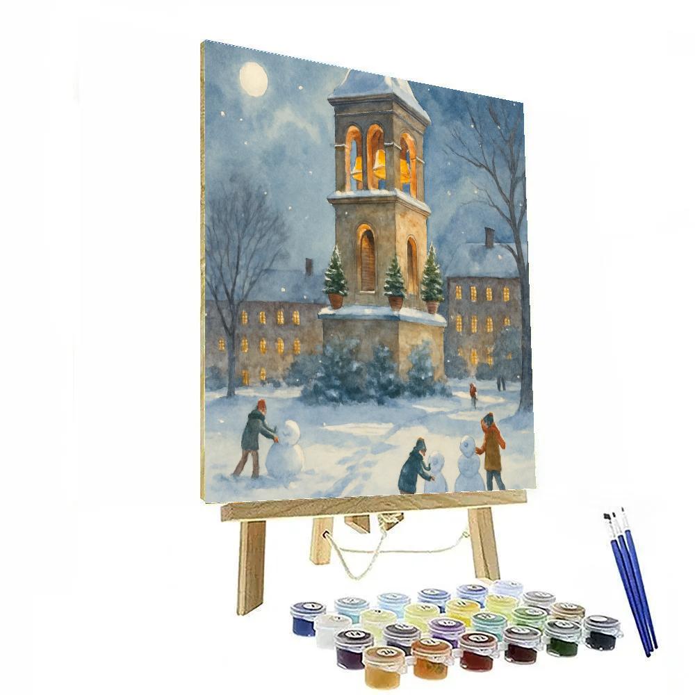 Snowy Bell Tower Over University Green Painting by numbers kit
