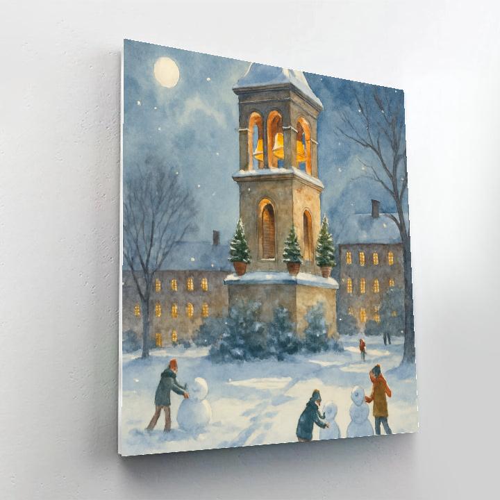 Snowy Bell Tower Over University Green Painting by numbers kit