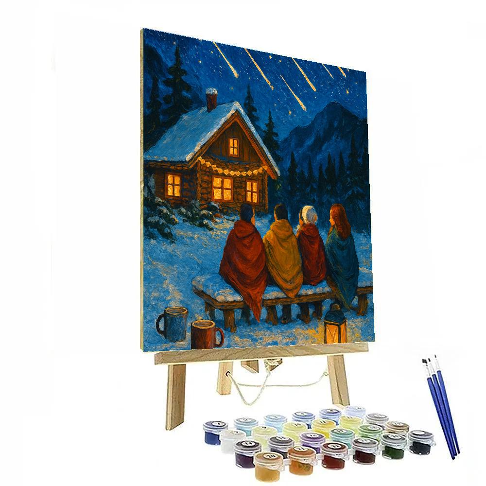 Christmas Mountain Cabin Star Party paint by numbers