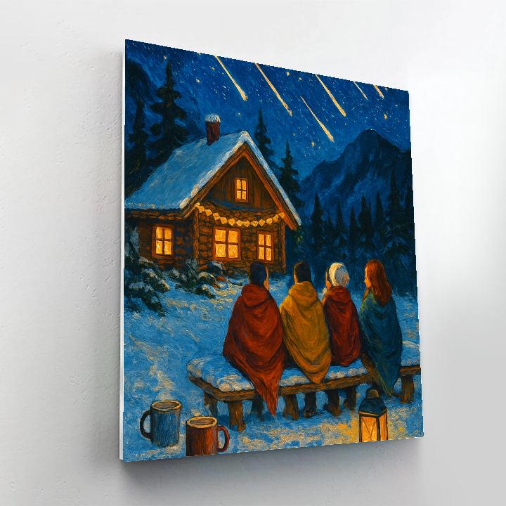Christmas Mountain Cabin Star Party paint by numbers