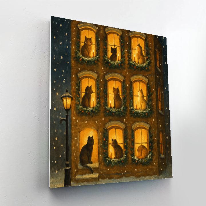 Snowy Choir Of Window Cats DIY paint by numbers