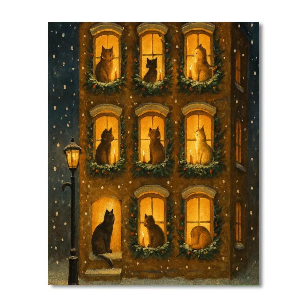 Snowy Choir Of Window Cats DIY paint by numbers