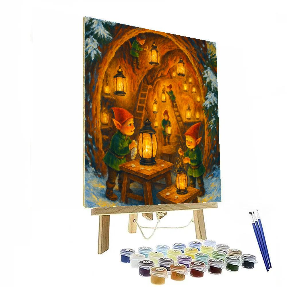 Elf Lantern Workshop In Tree Hollow Paint by numbers kits