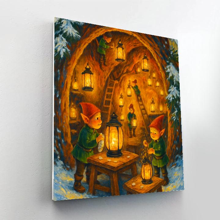 Elf Lantern Workshop In Tree Hollow Paint by numbers kits