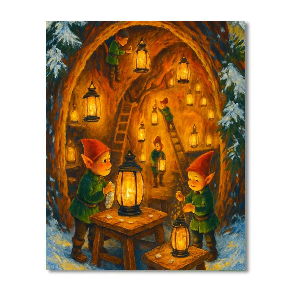 Elf Lantern Workshop In Tree Hollow Paint by numbers kits