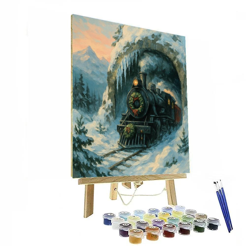 Snowy Mountain Christmas Train Tunnel DIY paint by numbers