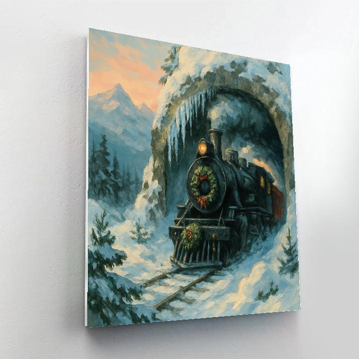 Snowy Mountain Christmas Train Tunnel DIY paint by numbers