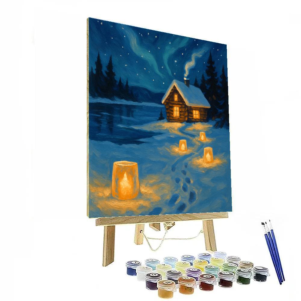 Christmas Lake Cabin Ice Lantern Path paint by color
