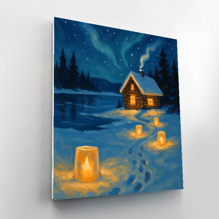 Christmas Lake Cabin Ice Lantern Path paint by color