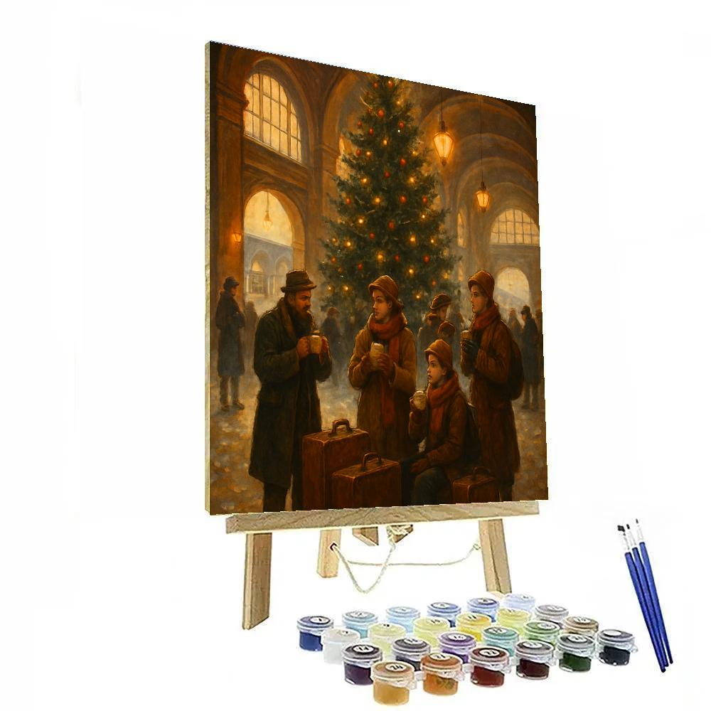 Holiday Train Station Breakfast Crowd paint by color