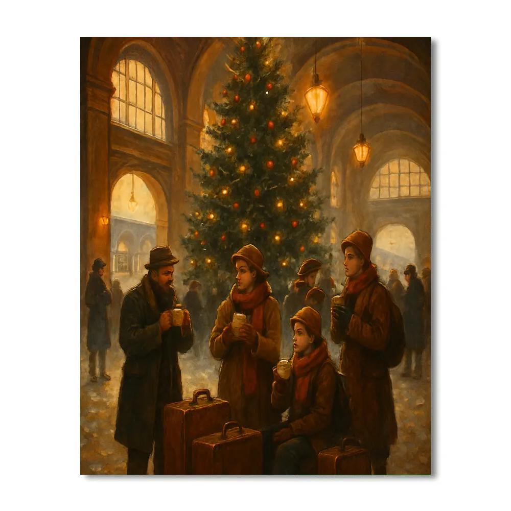 Holiday Train Station Breakfast Crowd paint by color