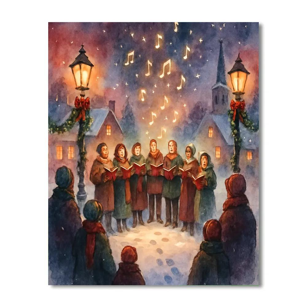 Snowy Village Starry Choir Performance Number painting