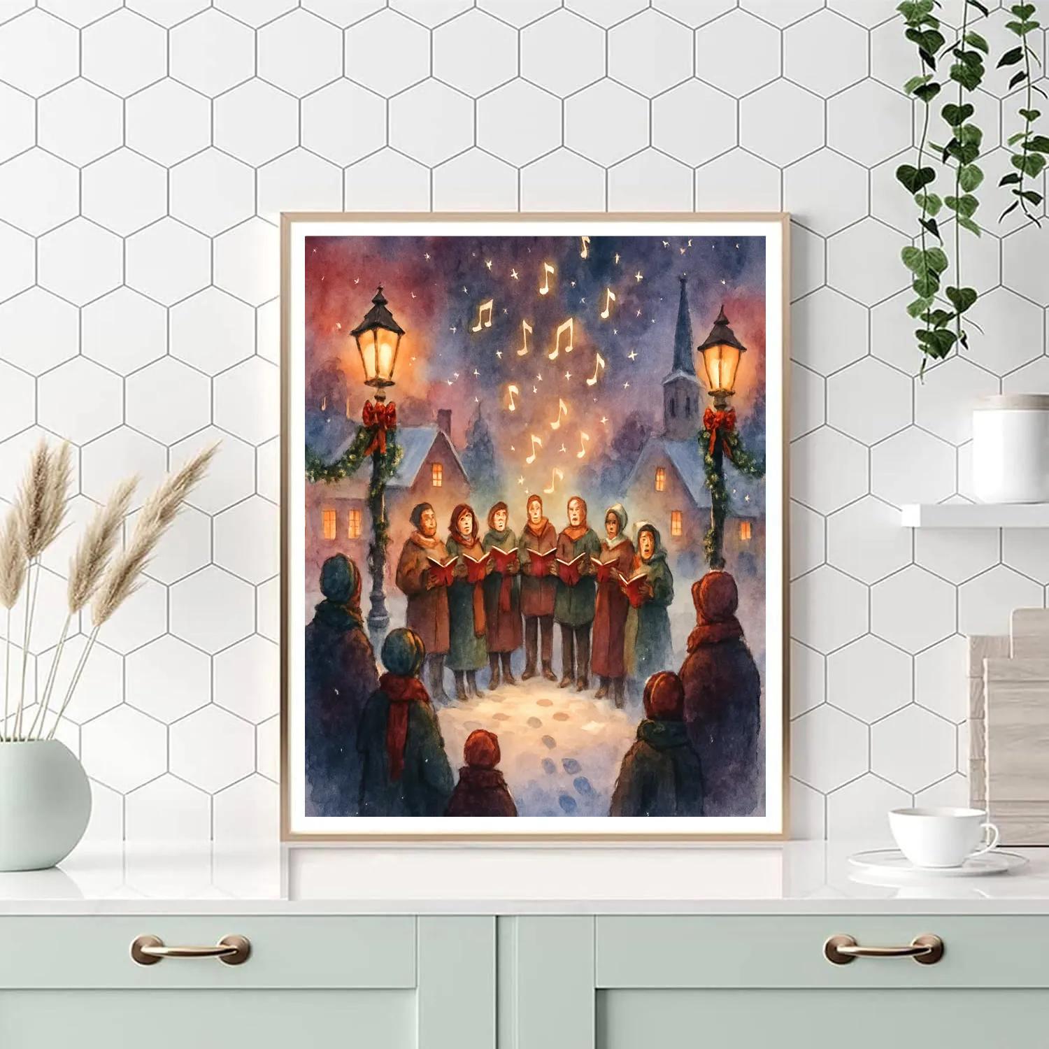 Snowy Village Starry Choir Performance Number painting