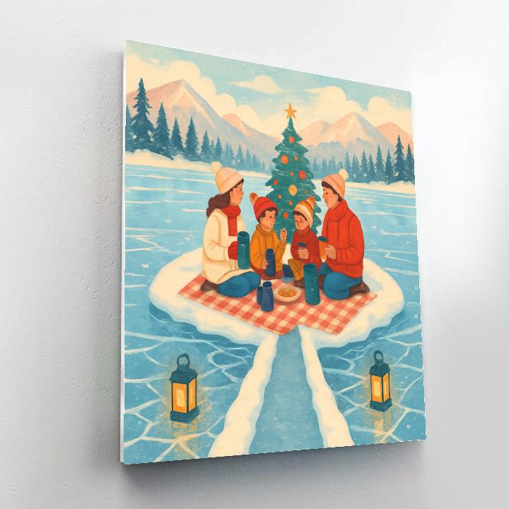 Winter Picnic On Frozen Lake Island paint by color