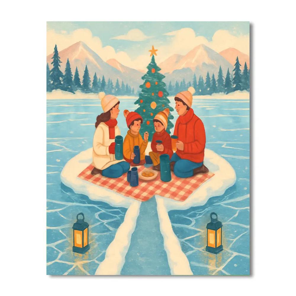Winter Picnic On Frozen Lake Island paint by color