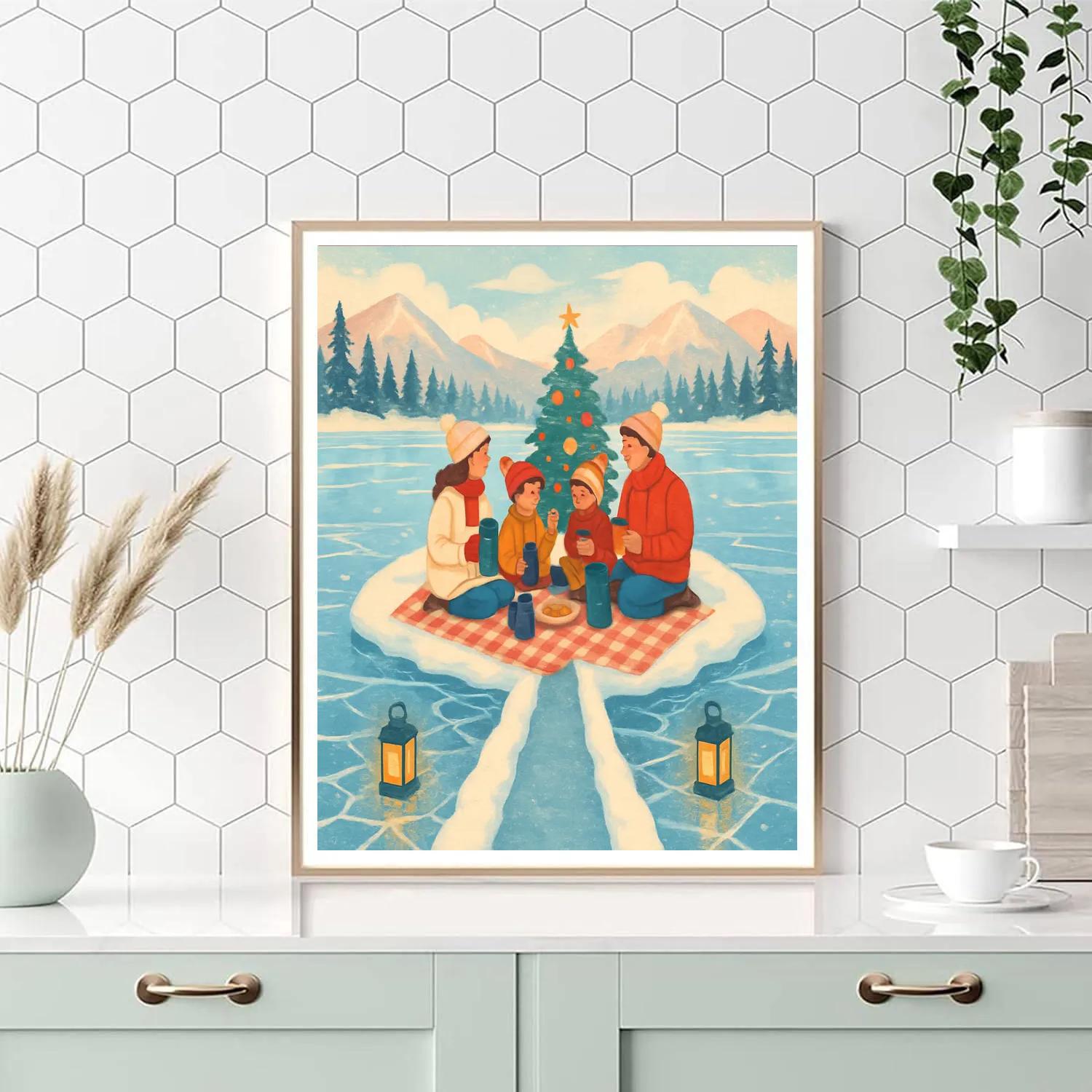 Winter Picnic On Frozen Lake Island paint by color