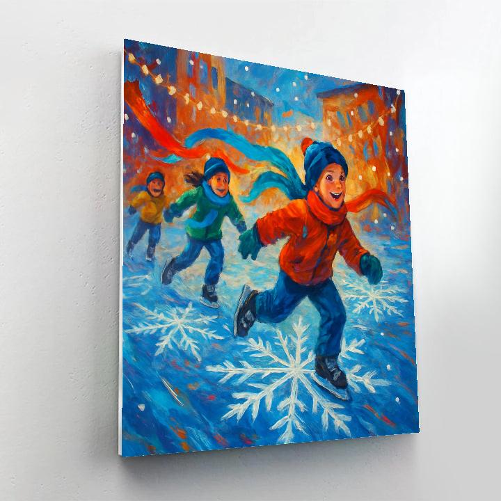 Snowflake Pattern Plaza Skating Race Paint by numbers art