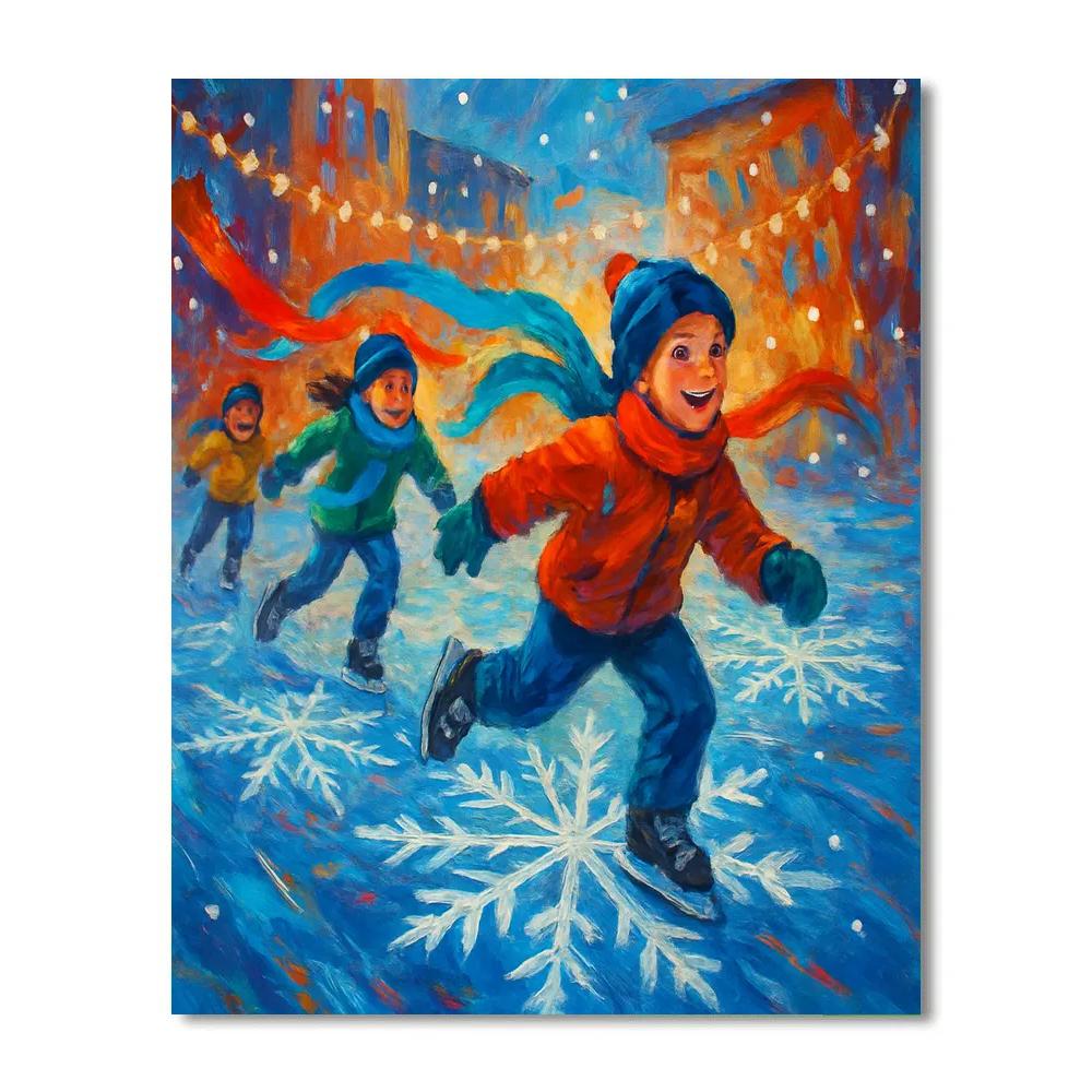 Snowflake Pattern Plaza Skating Race Paint by numbers art