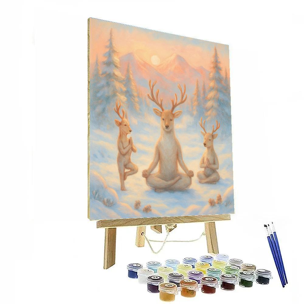 Snowy Reindeer Yoga At Sunrise paint by color