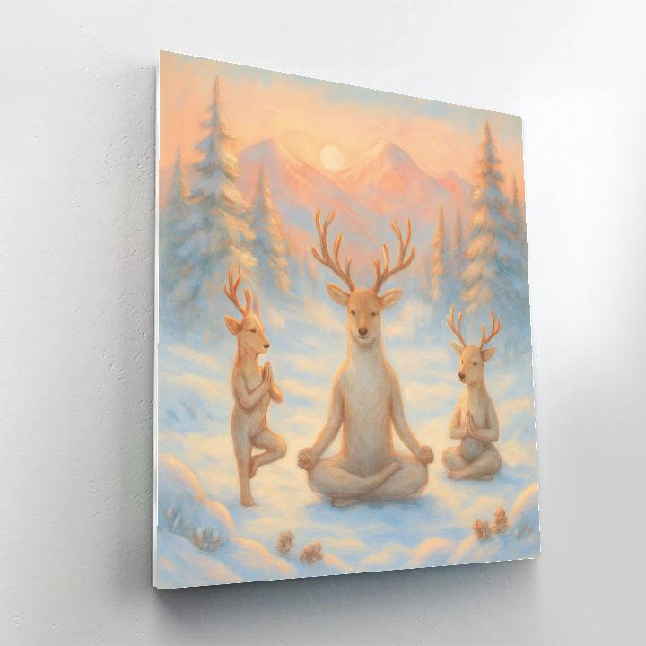 Snowy Reindeer Yoga At Sunrise paint by color