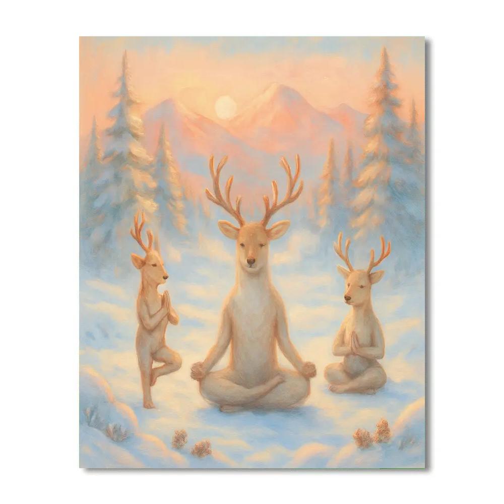 Snowy Reindeer Yoga At Sunrise paint by color