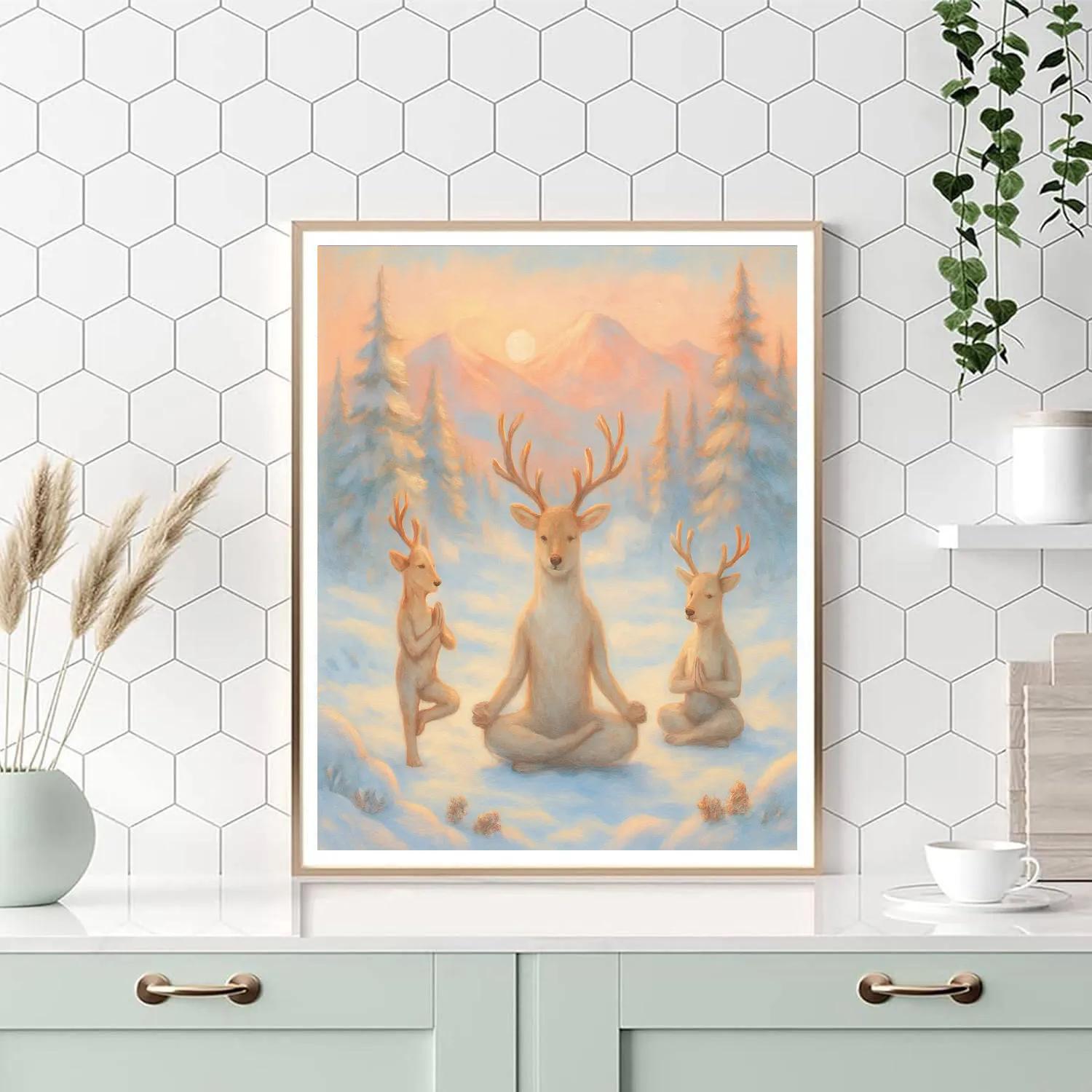 Snowy Reindeer Yoga At Sunrise paint by color