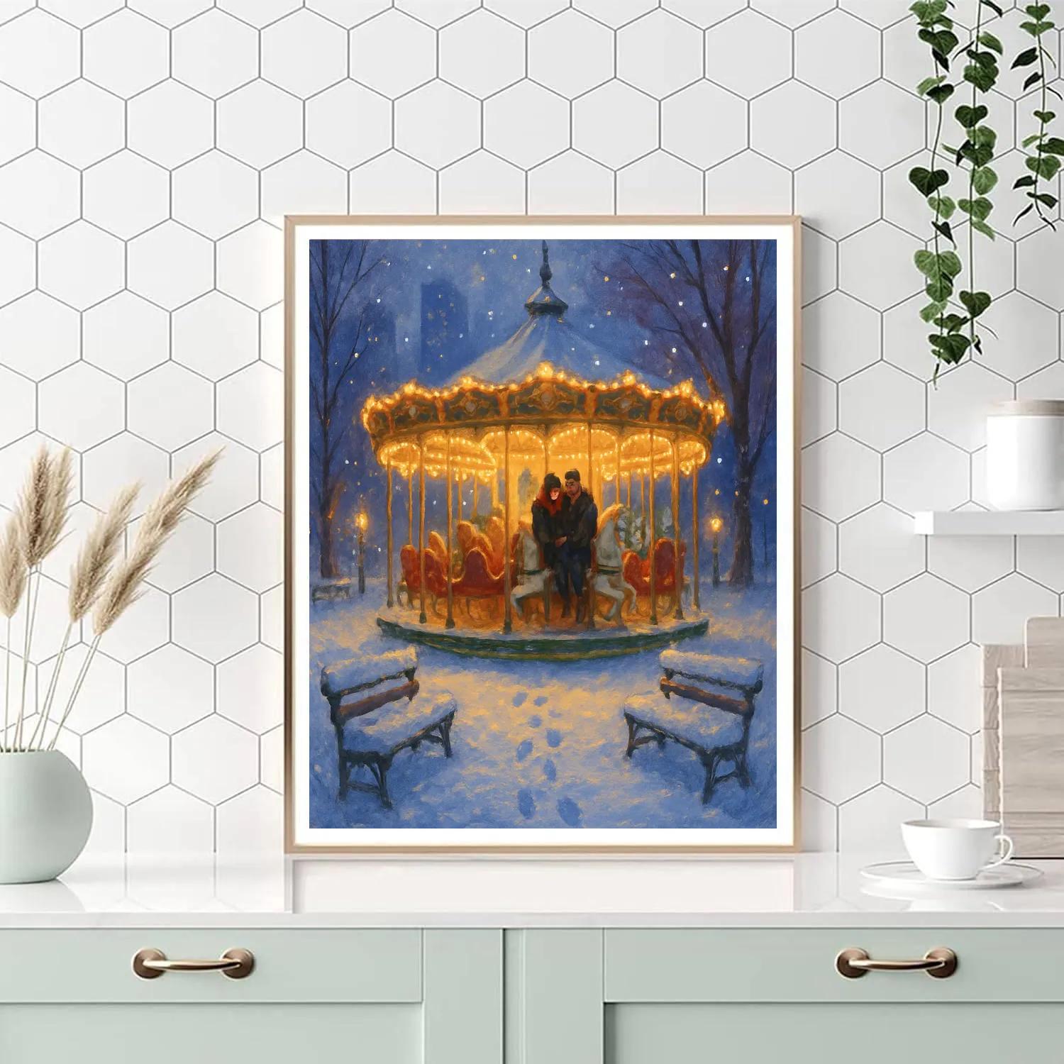 Winter Carousel Date In City Park Paint by numbers kits