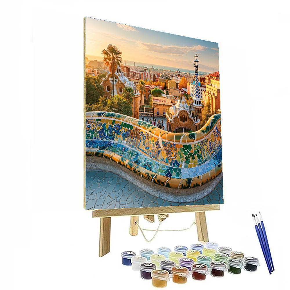 Park Guell Mosaic Terraces Barcelona Spain Paint by numbers art