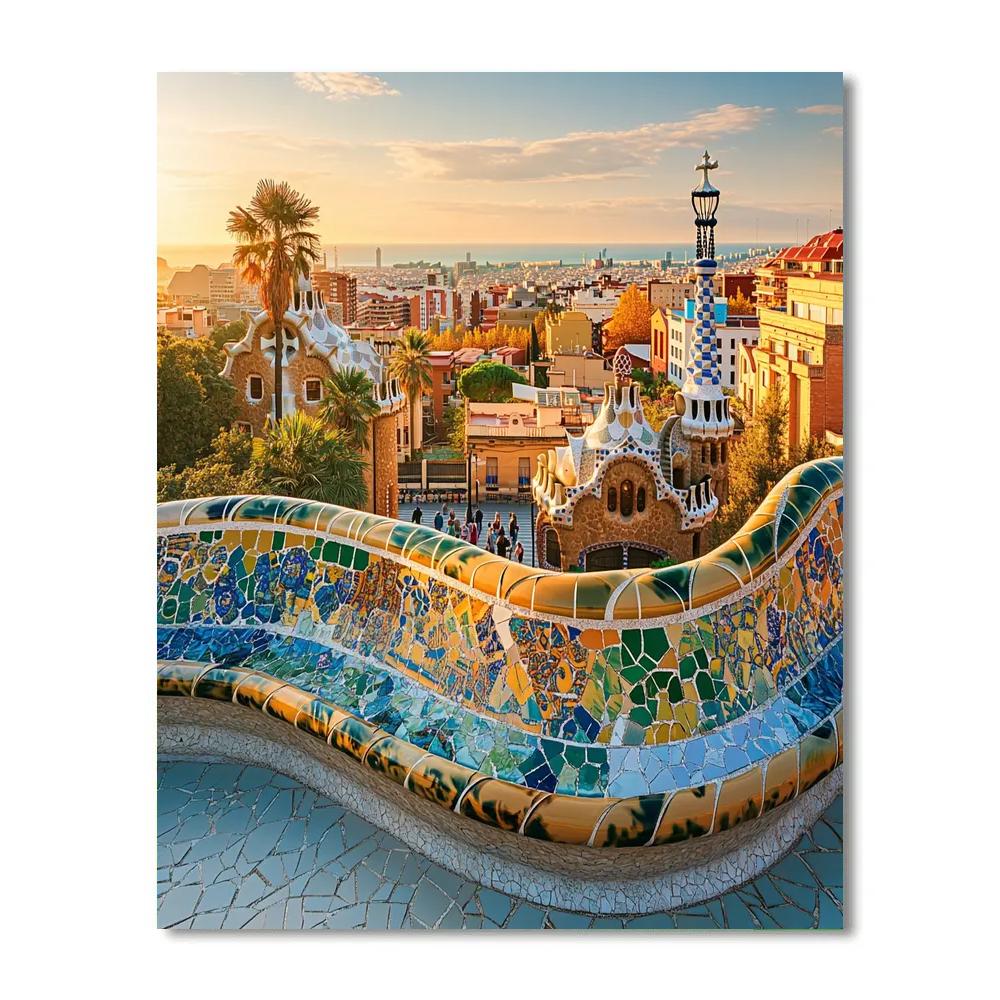 Park Guell Mosaic Terraces Barcelona Spain Paint by numbers art