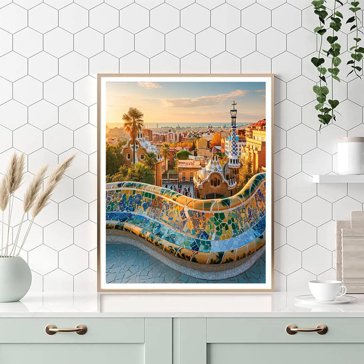 Park Guell Mosaic Terraces Barcelona Spain Paint by numbers art