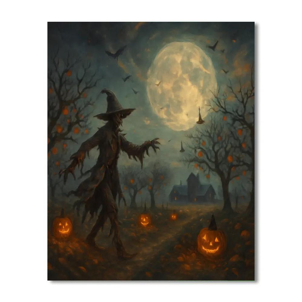 Moonlit Orchard Of Wandering Scarecrows Paint by numbers art