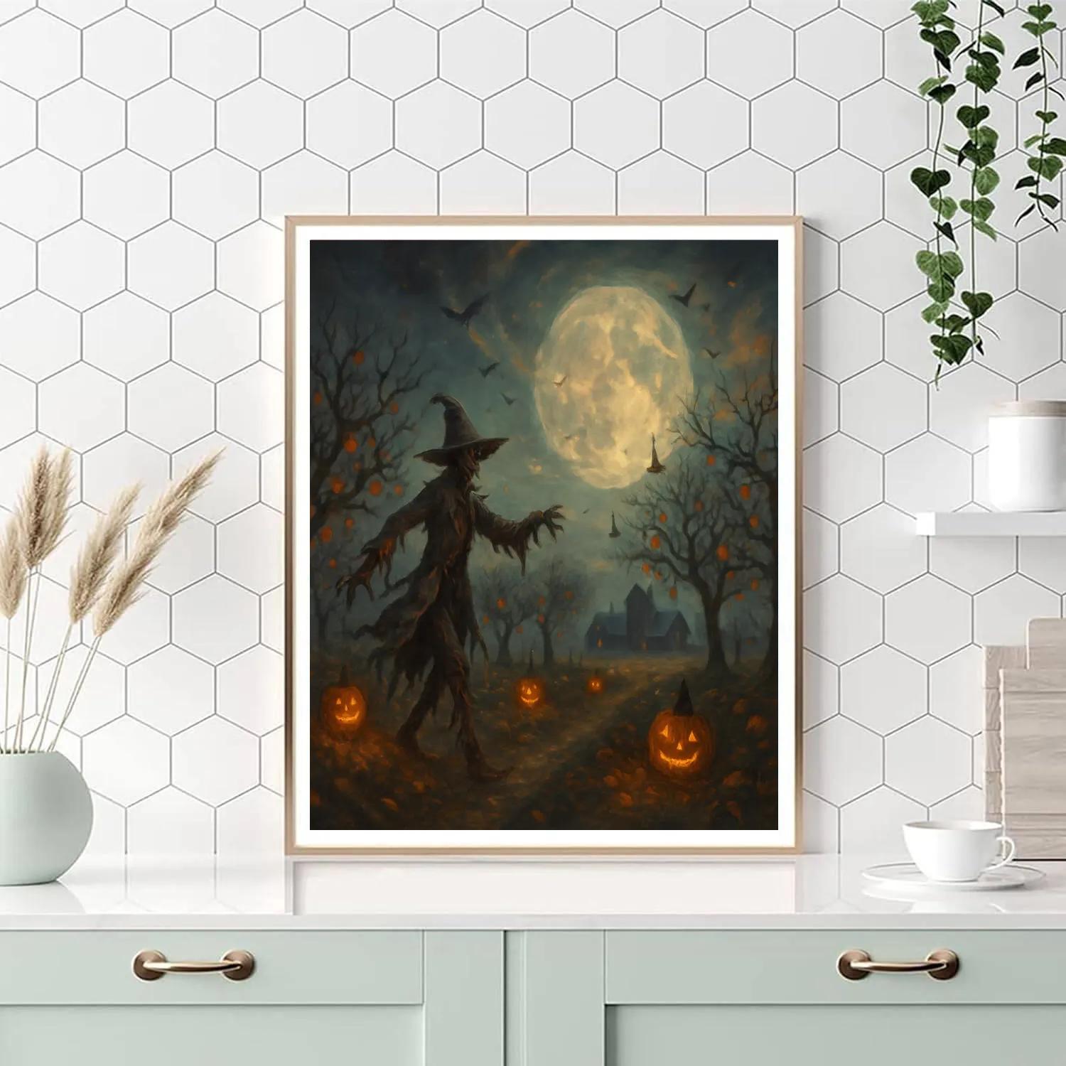 Moonlit Orchard Of Wandering Scarecrows Paint by numbers art