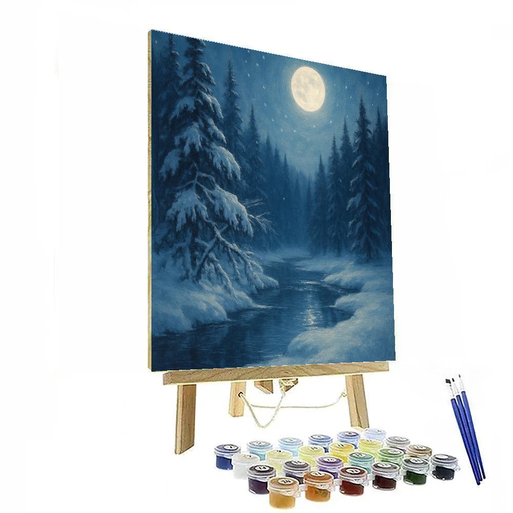 Moonlit River Through Silent Pines Number painting