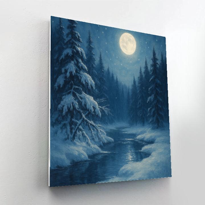 Moonlit River Through Silent Pines Number painting