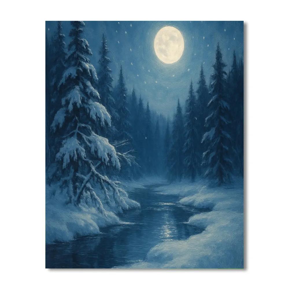 Moonlit River Through Silent Pines Number painting
