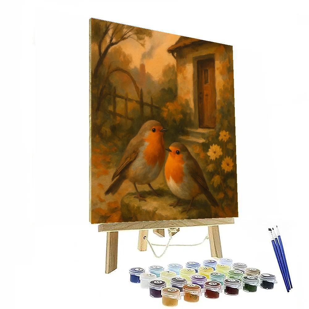 Autumn Hearthside Robins Number painting
