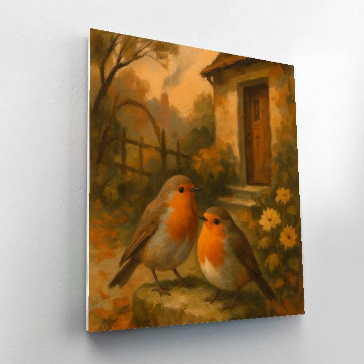 Autumn Hearthside Robins Number painting
