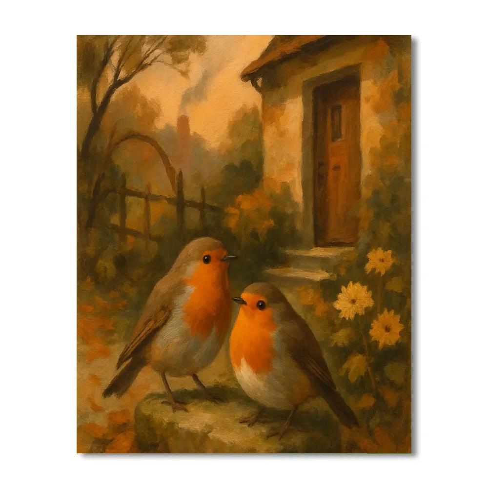 Autumn Hearthside Robins Number painting