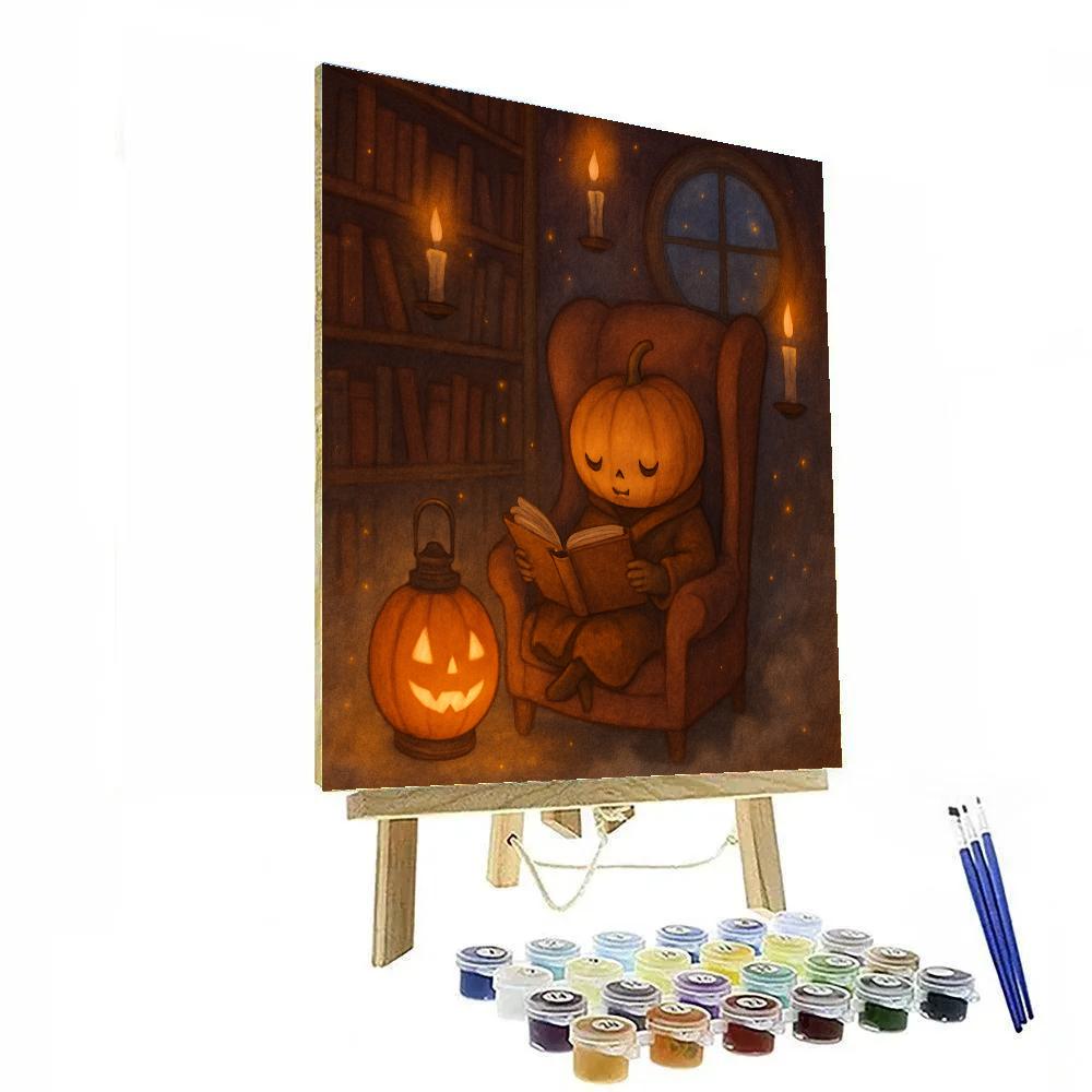 Pumpkin Lantern Library Night painting number kit