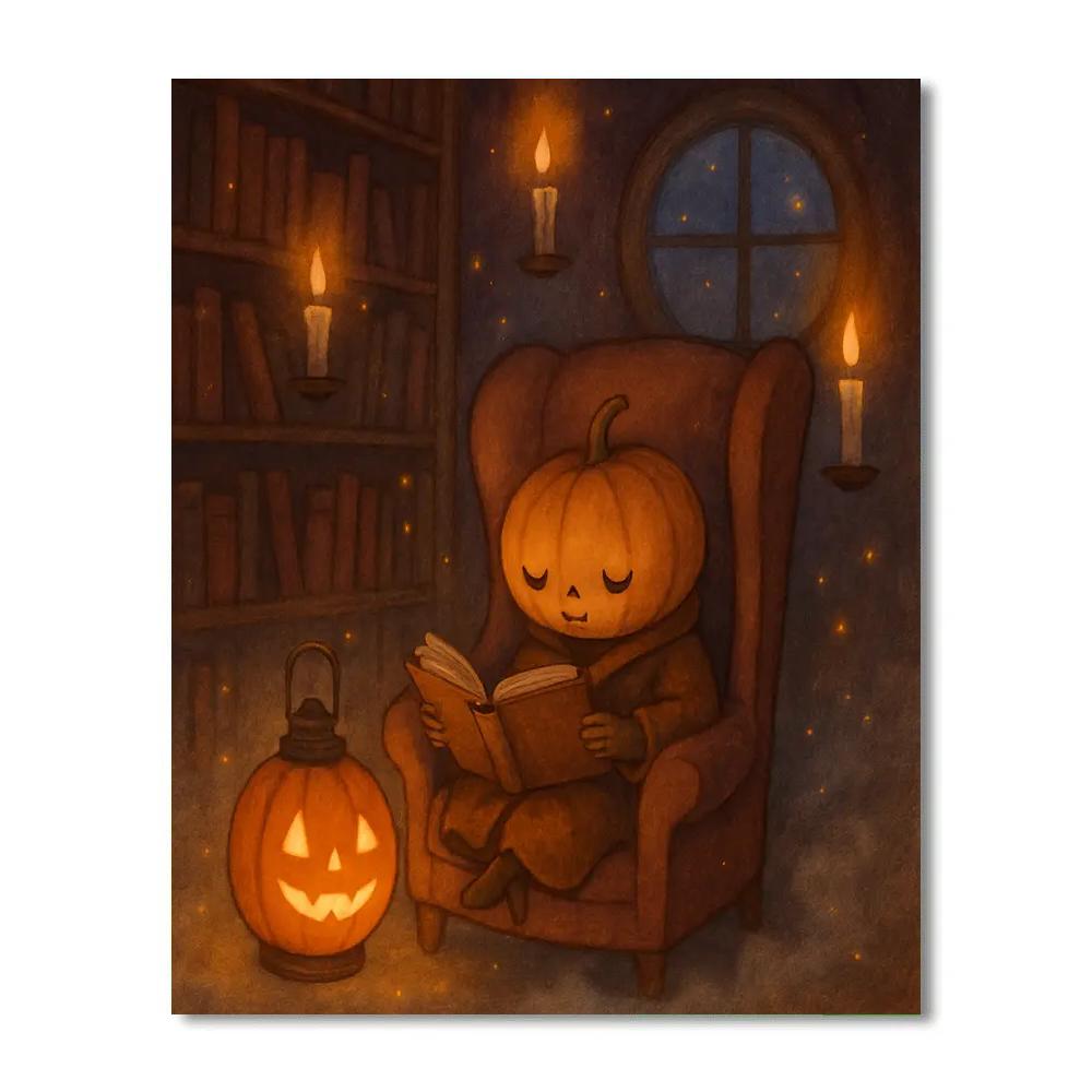Pumpkin Lantern Library Night painting number kit