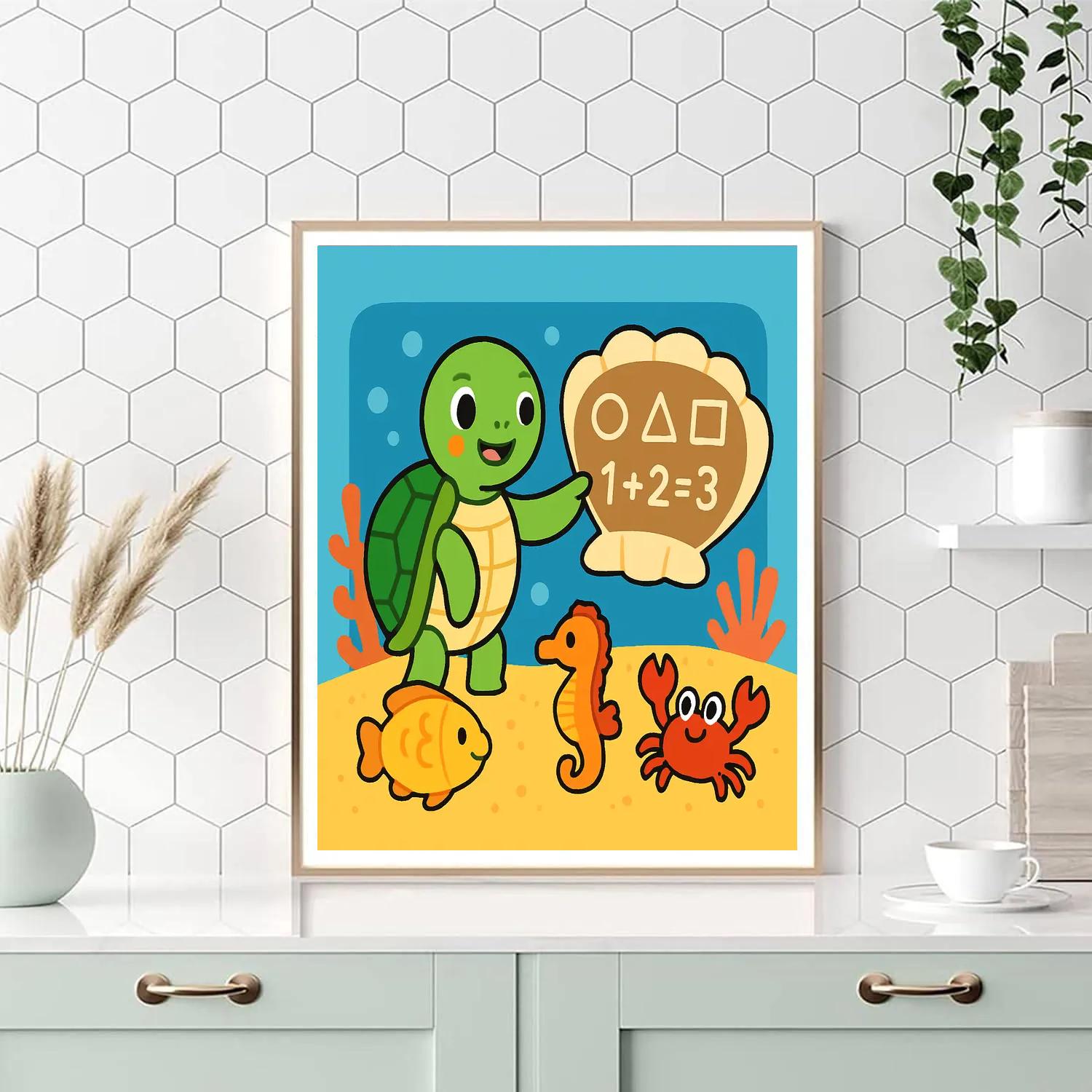 Coral Classroom Of The Curious Sea Turtle painting number kit