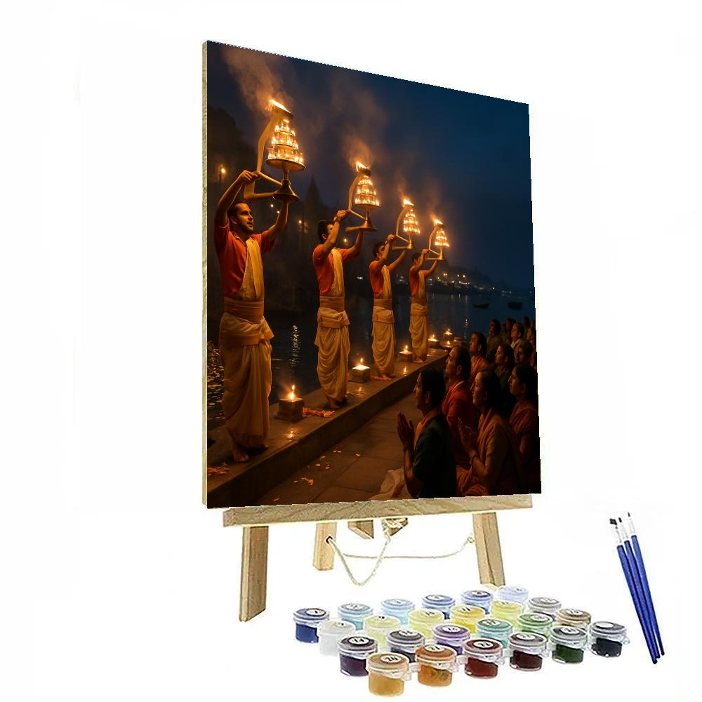 Ganges Aarti At Varanasi Ghats painting number kit