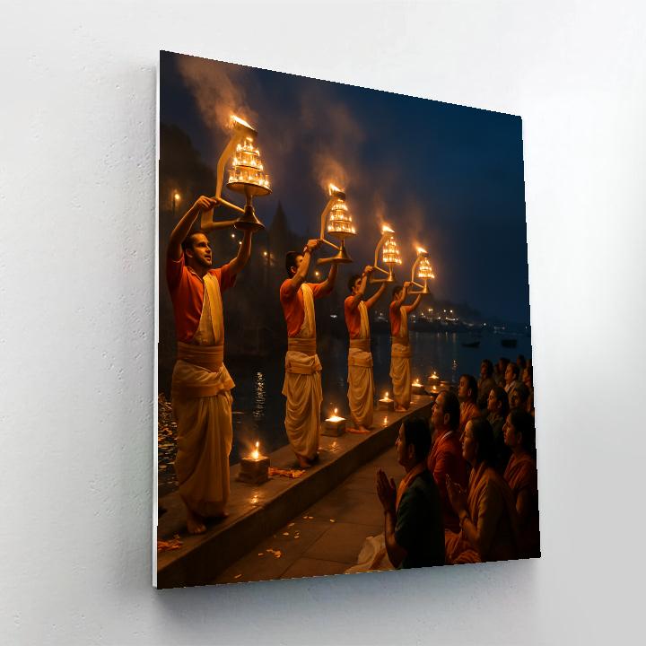 Ganges Aarti At Varanasi Ghats painting number kit