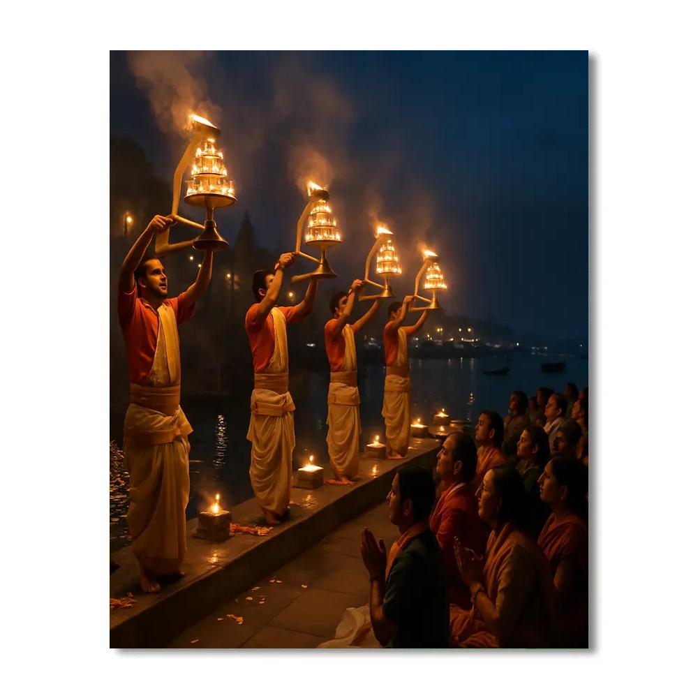 Ganges Aarti At Varanasi Ghats painting number kit