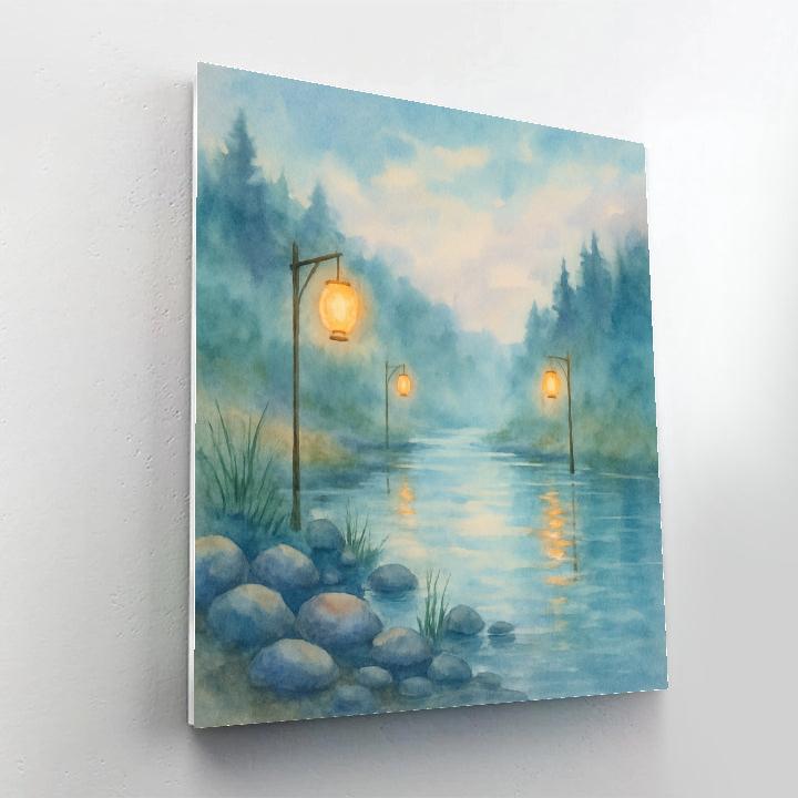 Misty River Lanterns Number painting