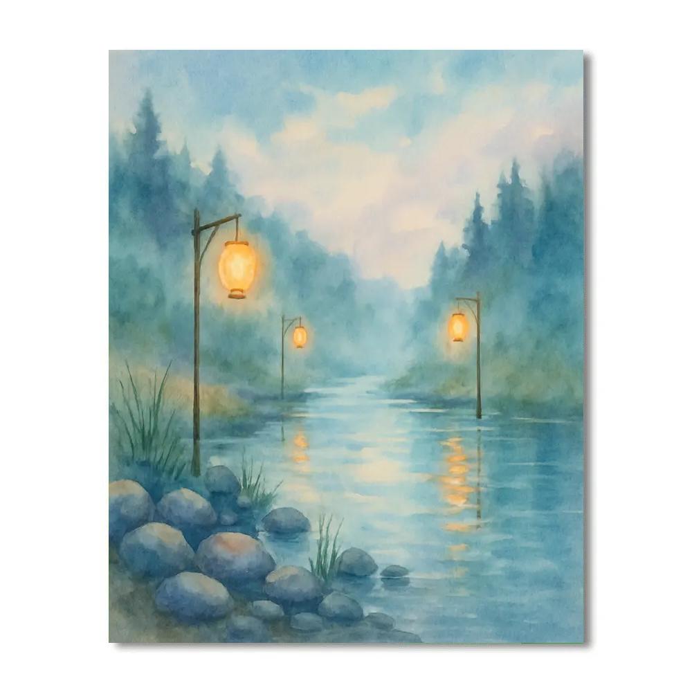 Misty River Lanterns Number painting