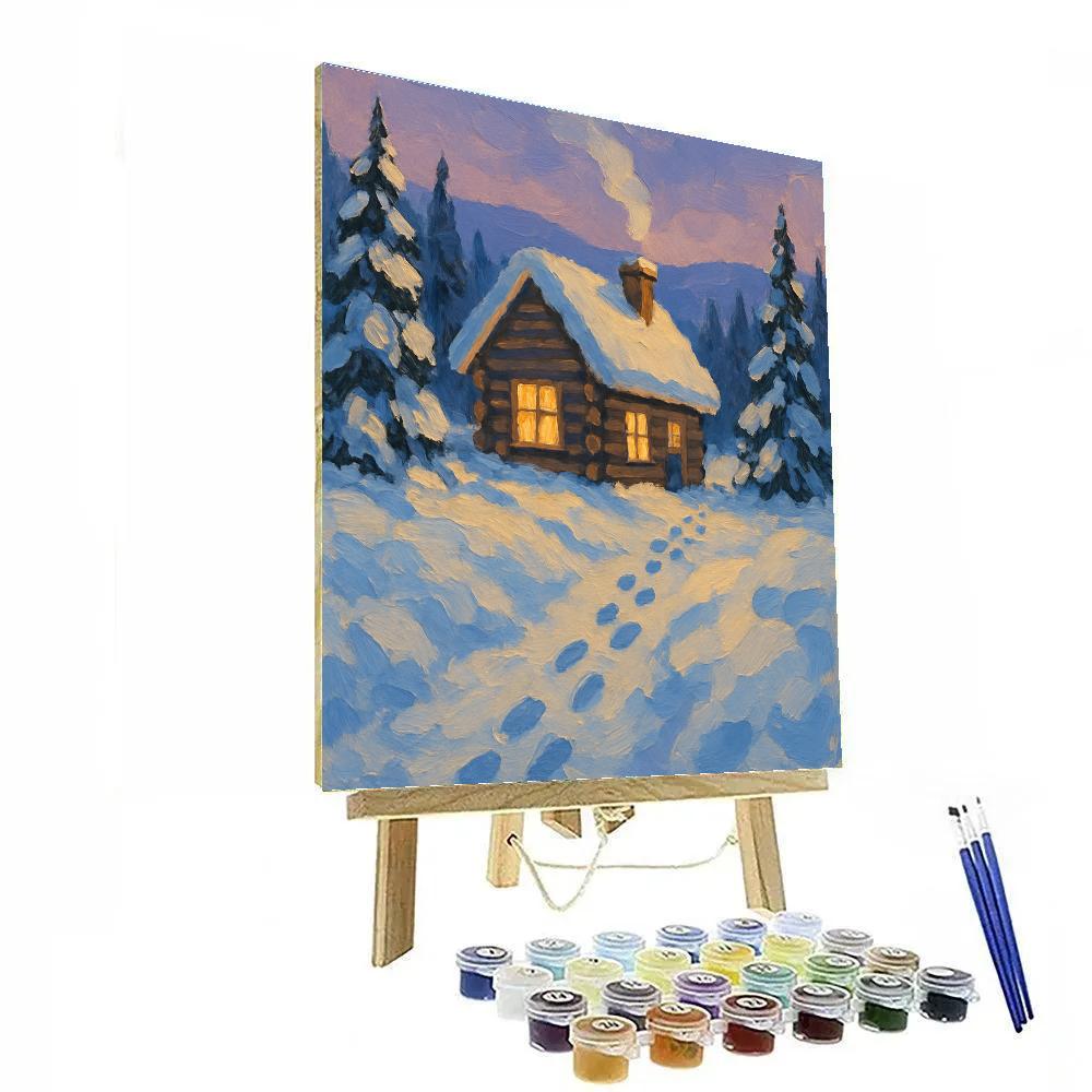 Golden Hearth Cabin At Dusk painting number kit