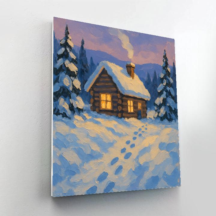 Golden Hearth Cabin At Dusk painting number kit