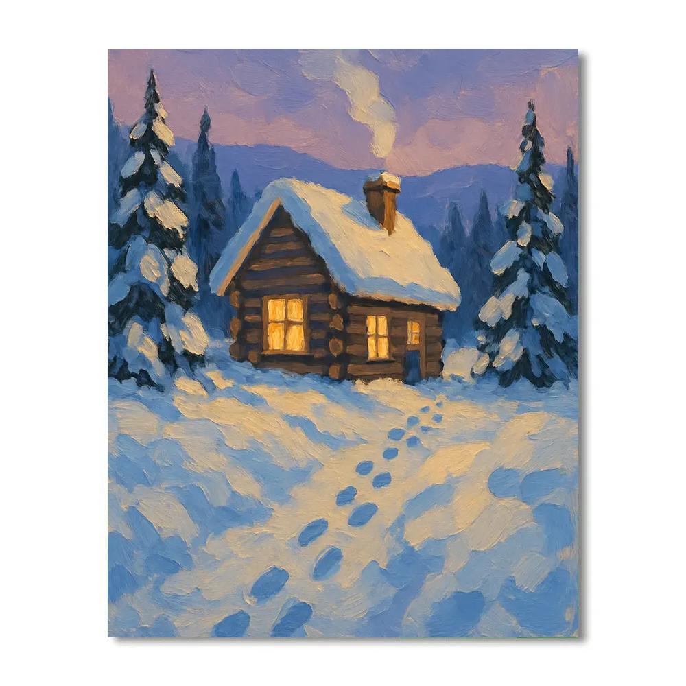 Golden Hearth Cabin At Dusk painting number kit